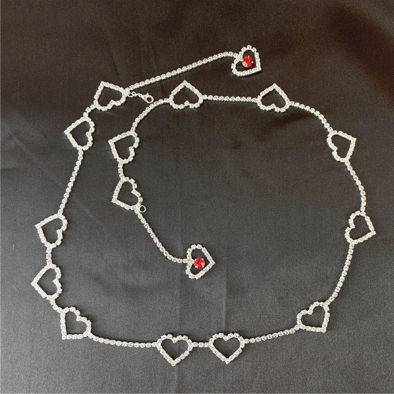 2022 Women Classic Waist Chain Waistband Love Heart Rhinestone Hollow Cummerbund Hip Hop Style Fashion Thin Belts