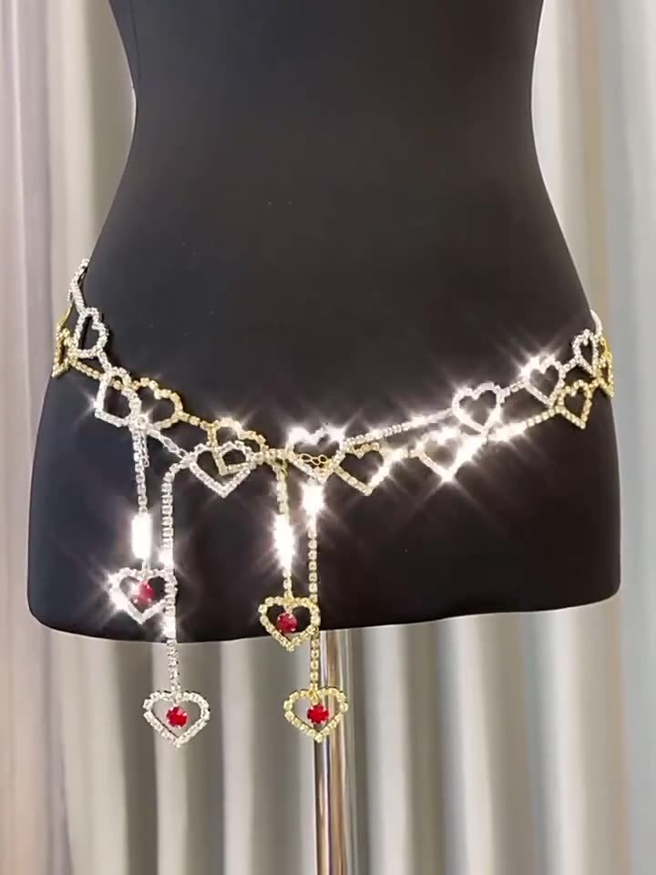 2022 Women Classic Waist Chain Waistband Love Heart Rhinestone Hollow Cummerbund Hip Hop Style Fashion Thin Belts