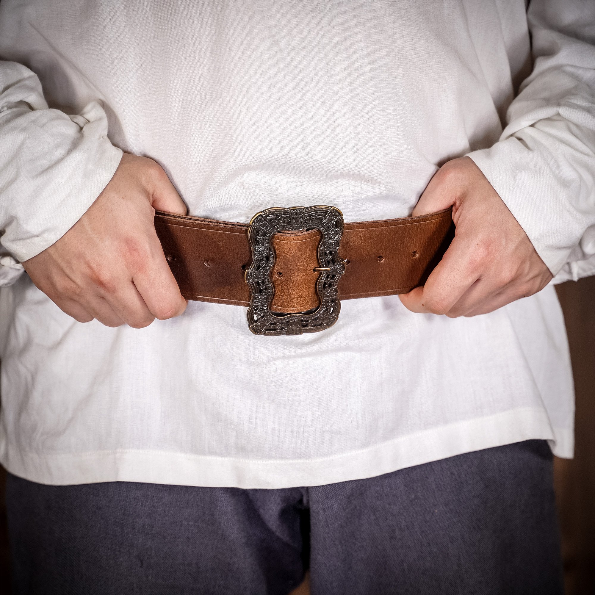Embossed PU Leather O Ring Belt Viking Costume LARP Accessories Medieval Men's Belt with Belt Category Premium quality