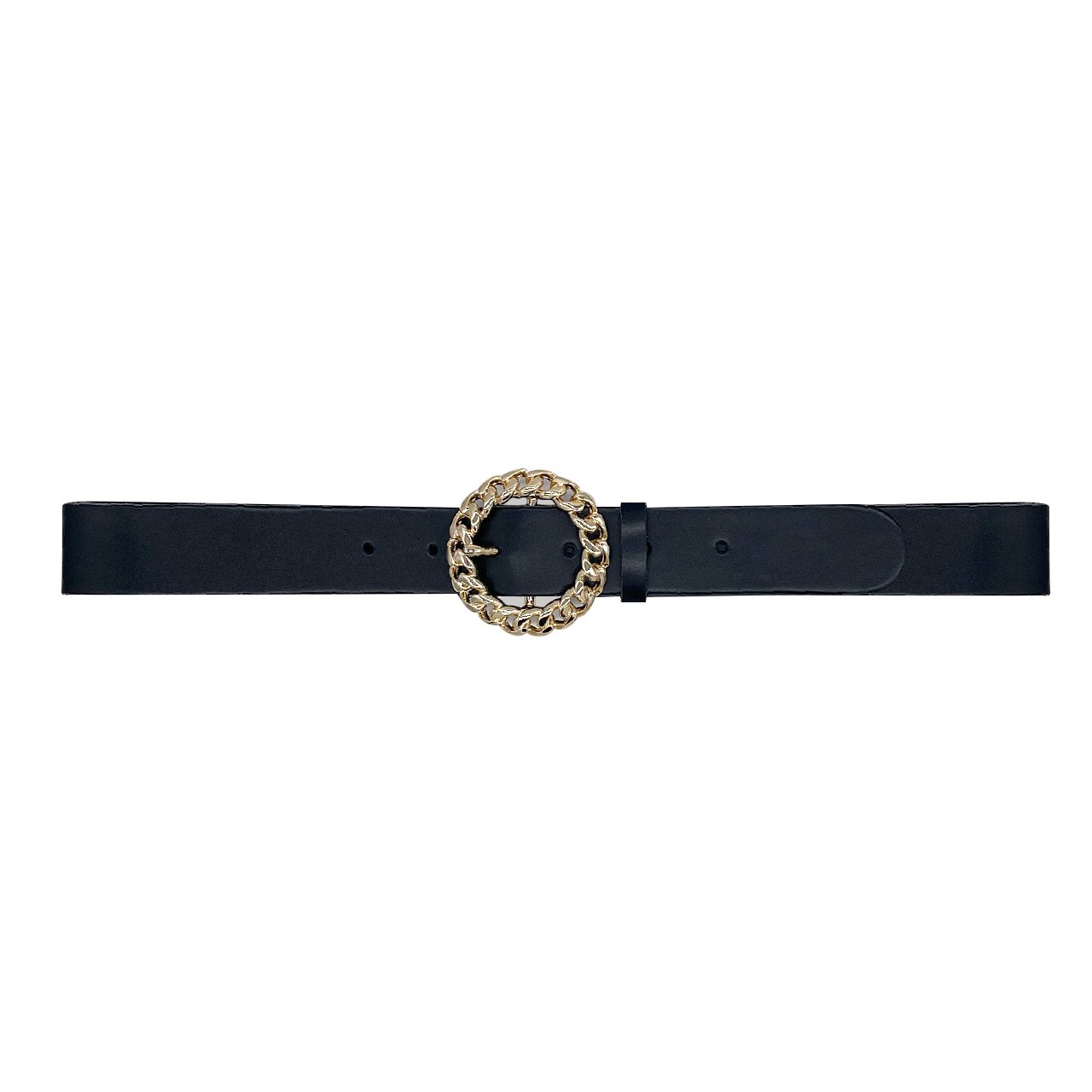 Premium quality Genuine Leather Fashion Woman Belt Made in Italy with lt gold chain rounded buckle