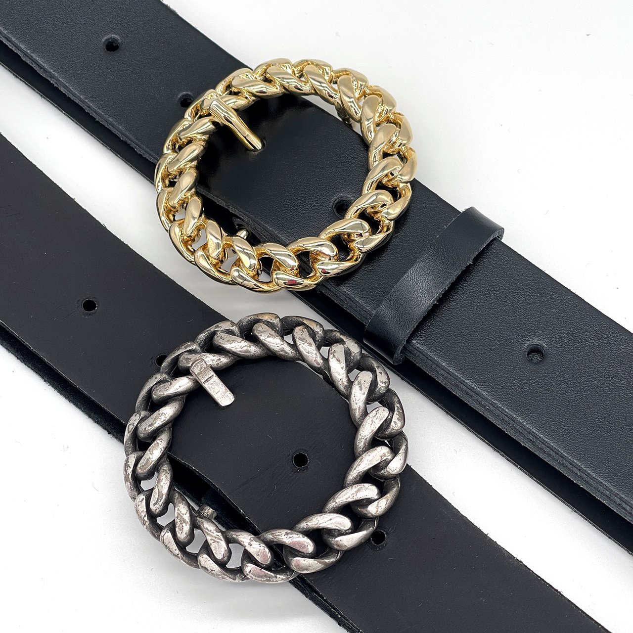 Premium quality Genuine Leather Fashion Woman Belt Made in Italy with lt gold chain rounded buckle