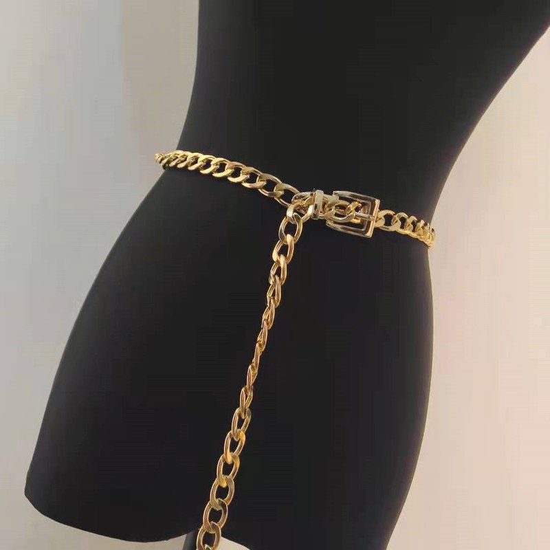 Go Party Women Metal Chain Dress Belly Belt Punk Hip Hop Gold Silver Waist Body Chain For Jeans Trousers Casual Girls Waistband