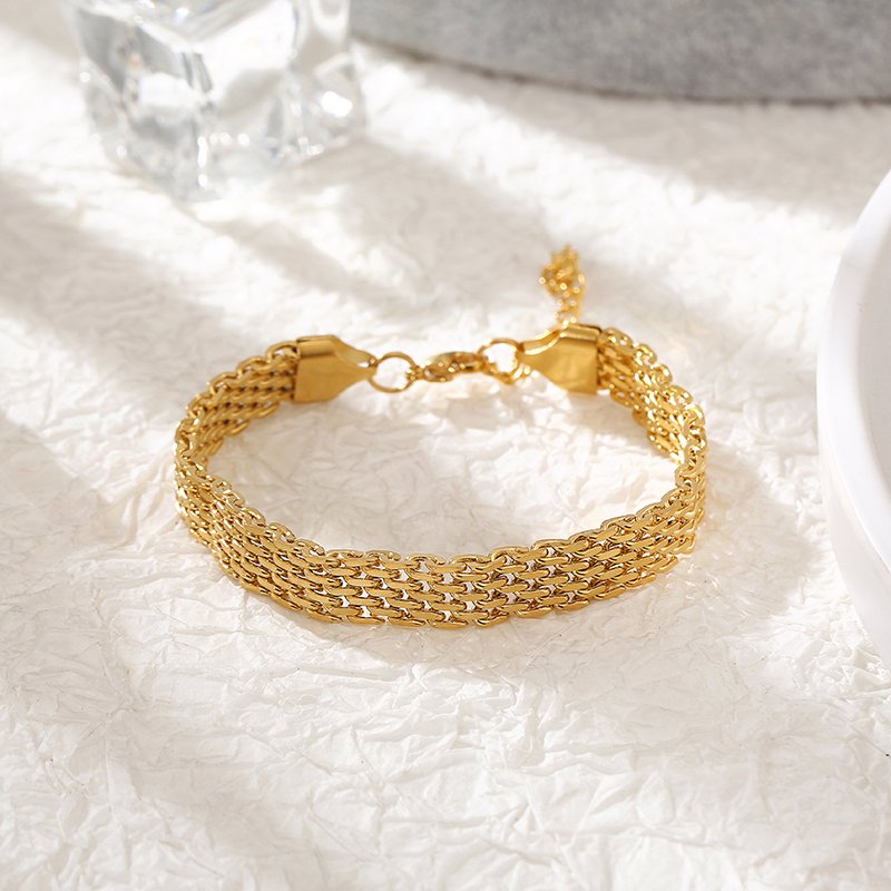 Italian craft 18k Gold Plated Pvd Plating Stainless Steel Paperclip Watch Clasp Chain Ladies cuban tennis Bracelets