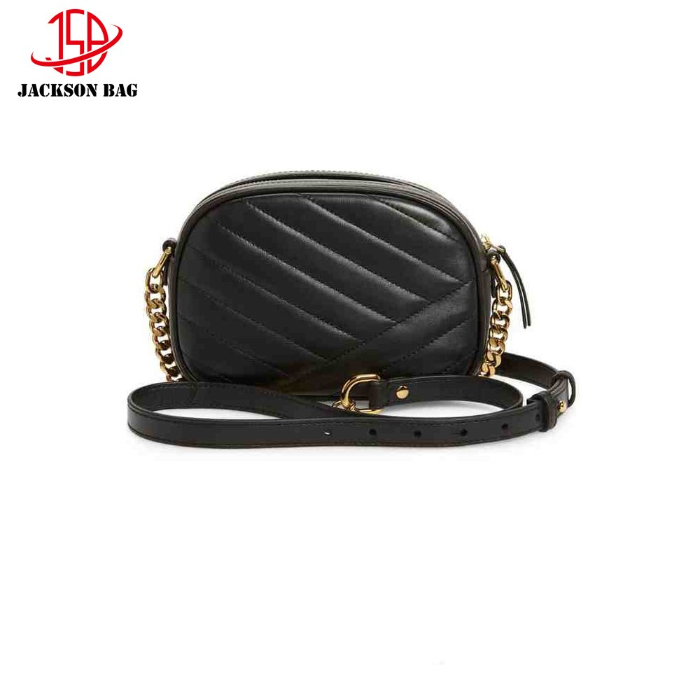 Camera Bag Featuring Asymmetrical Quilting and An Adjustable Chain and Leather Trending Belt Fanny Bag Small Ladies Chain Bag