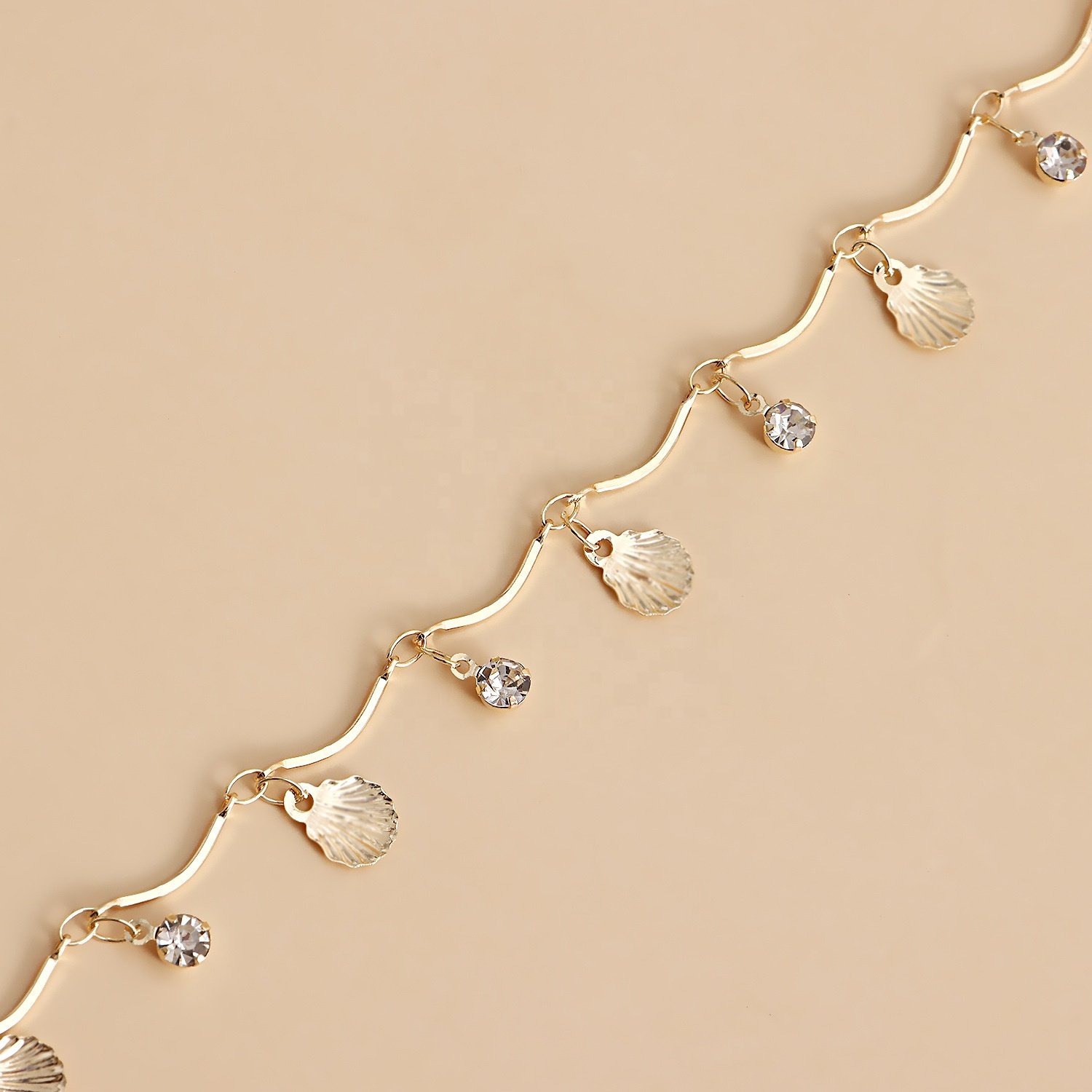 Sexy cool girl simple metal body chain niche scallop zircon all-match belly chain jewelry accessories