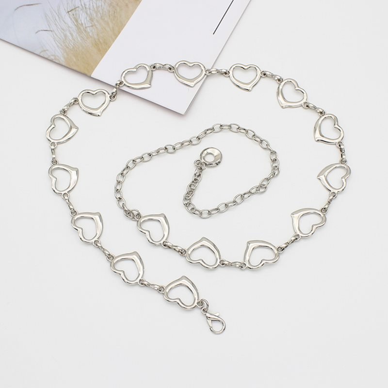 Popular Quality Gold Silver Floral Heart Shaped Hollow Women's Body Flower Metal Chain Belt for Dress Jeans