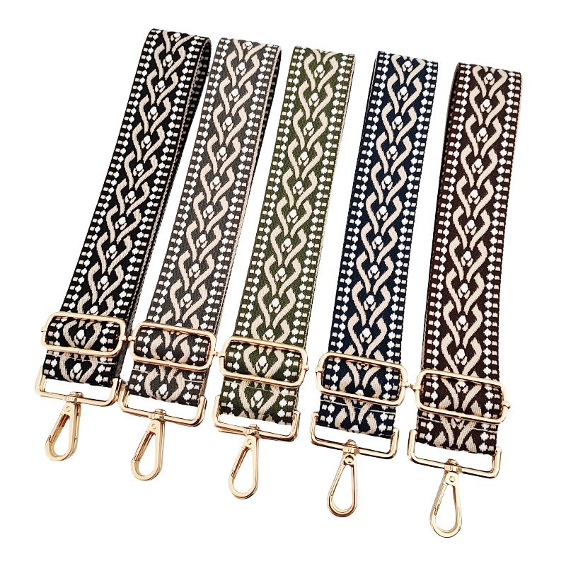 5CM Wide Women's bag shoulder strap ethnic style crossbody long belt Boho Jacquard Ribbon Floral Embroidery purse straps