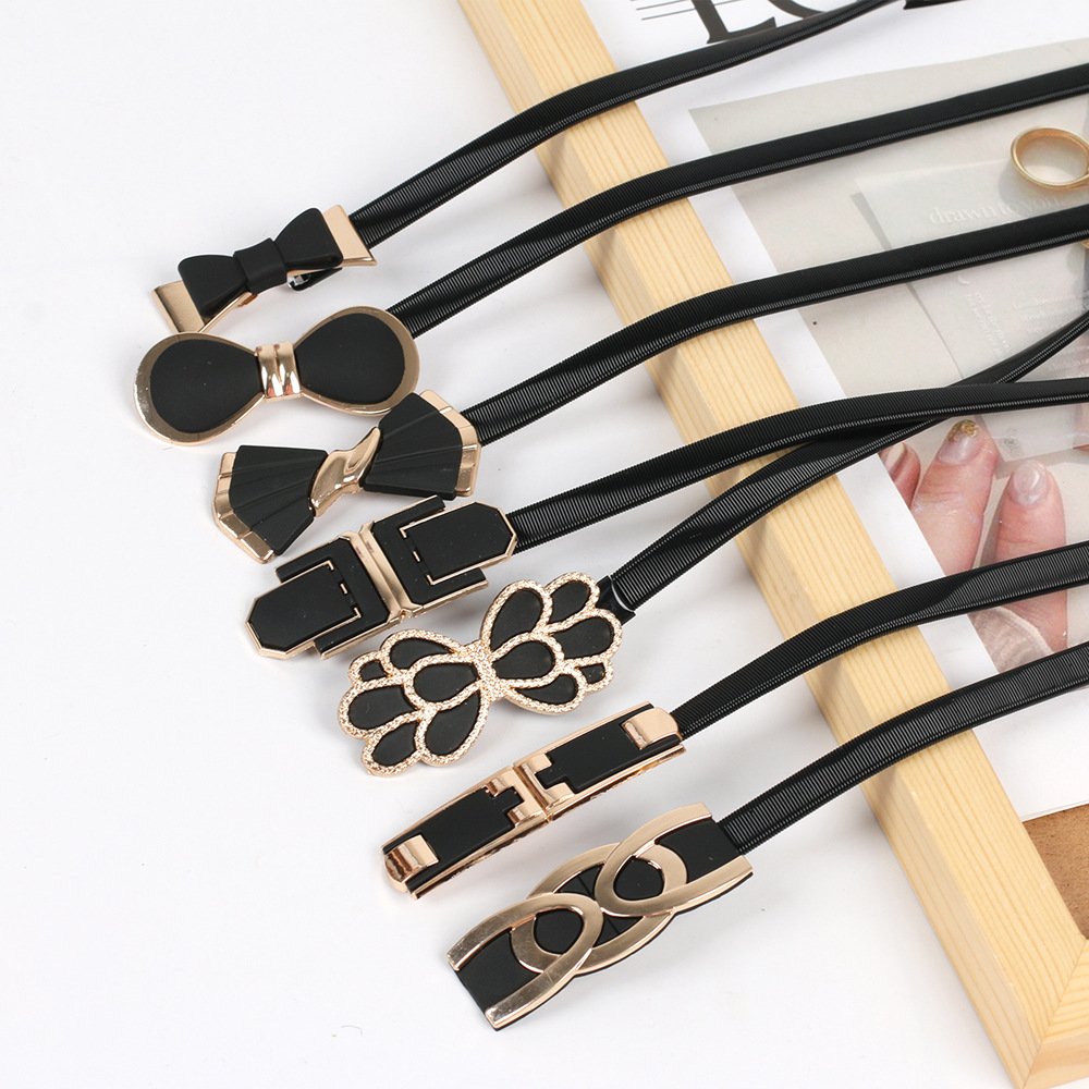 Wholesale Girl Elastic Stretch Waist Belt Flower Leaf Metal Wedding Chain Belt Rose Golden Elastic Cuff Belt Women