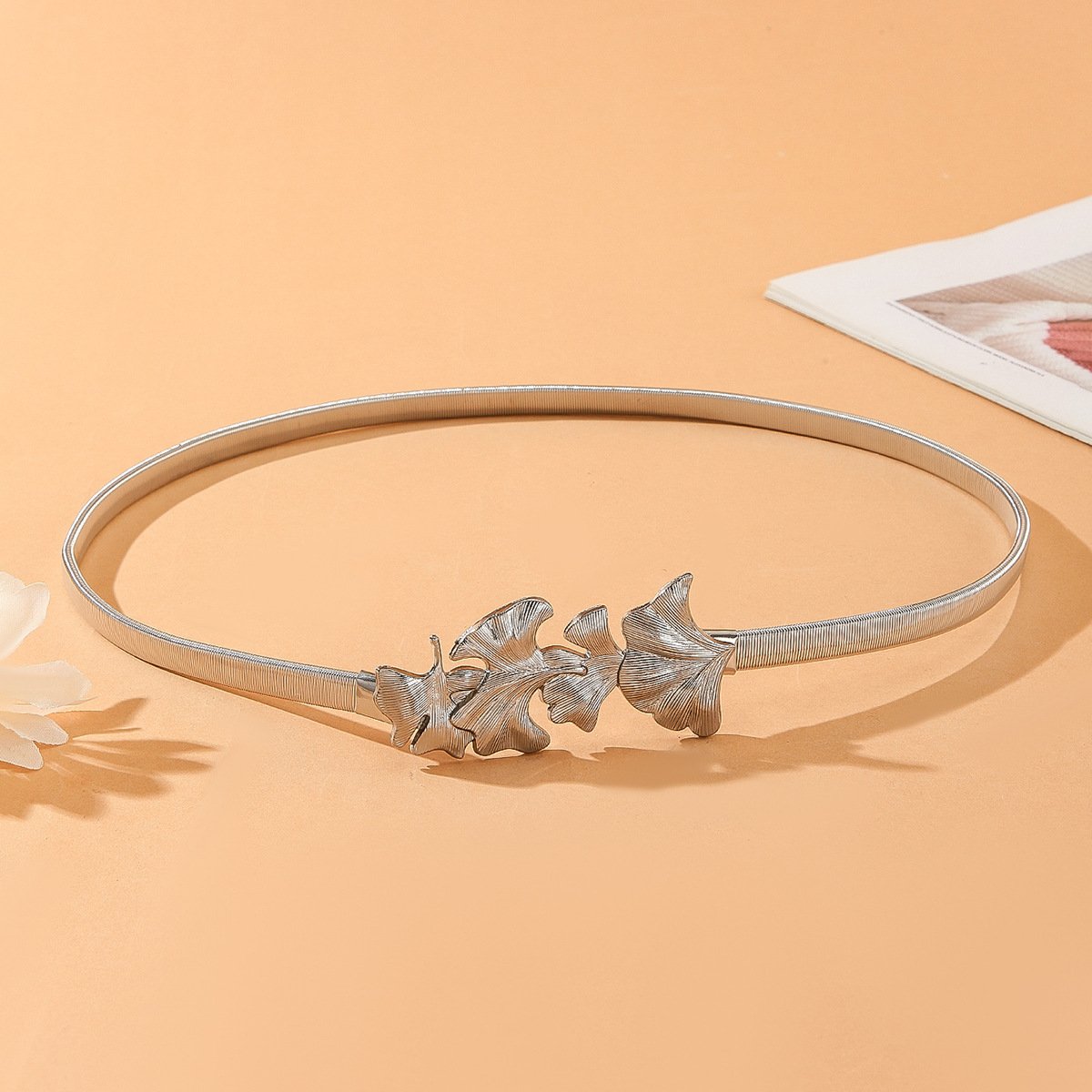 Wholesale Girl Elastic Stretch Waist Belt Flower Leaf Metal Wedding Chain Belt Rose Golden Elastic Cuff Belt Women
