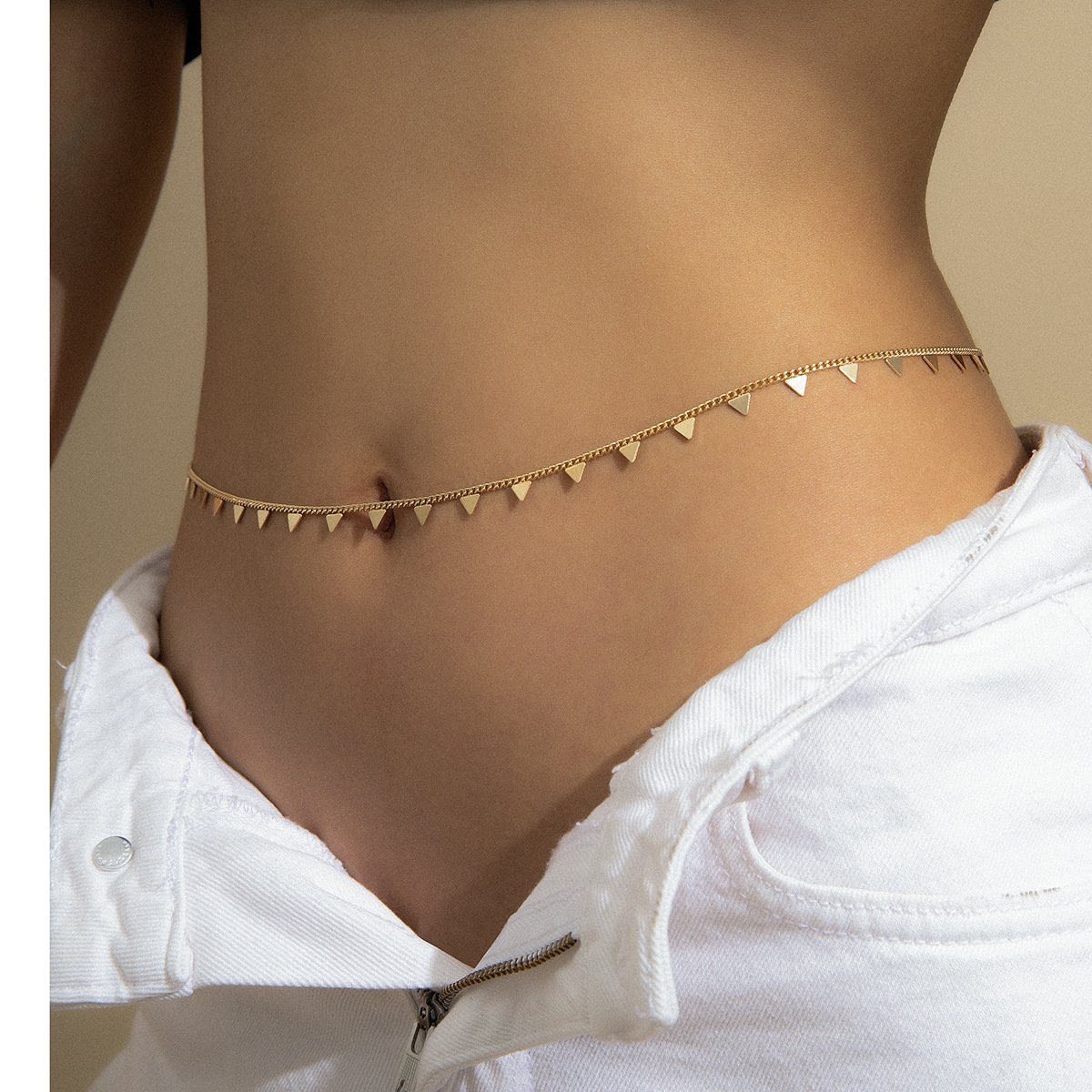 Fashion Boho Beach Sexy Jewelry Geometric Metal Waist Chain Women Star Moon Tassel Triangle Cross Pendant Charm Waist Chain Belt