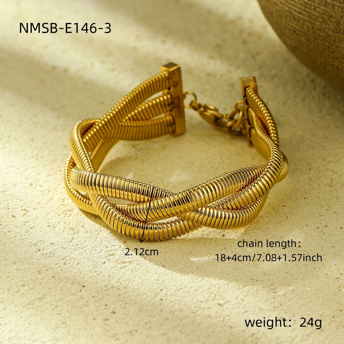 NIMAI Big Statement Bracelet 316L Stainless Steel Metal Skeleton Weave Wide Bangles 3 Layers Braided Fashion Jewelry