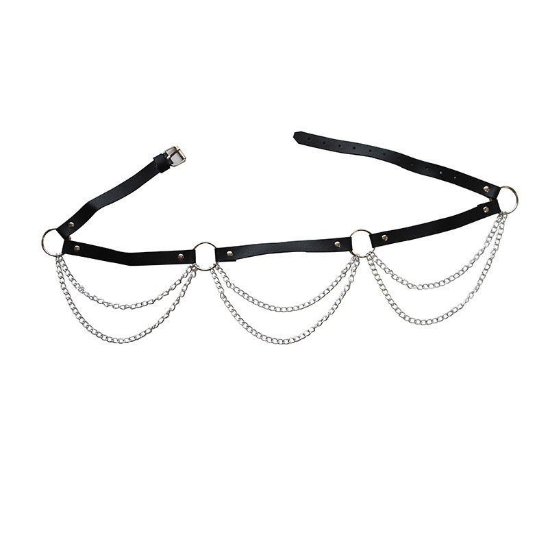 Punk Choker Leather Belt Restraint Belt Double Layer Sexy Metal Body Waist Chain Plus Size Circle Chain Belt