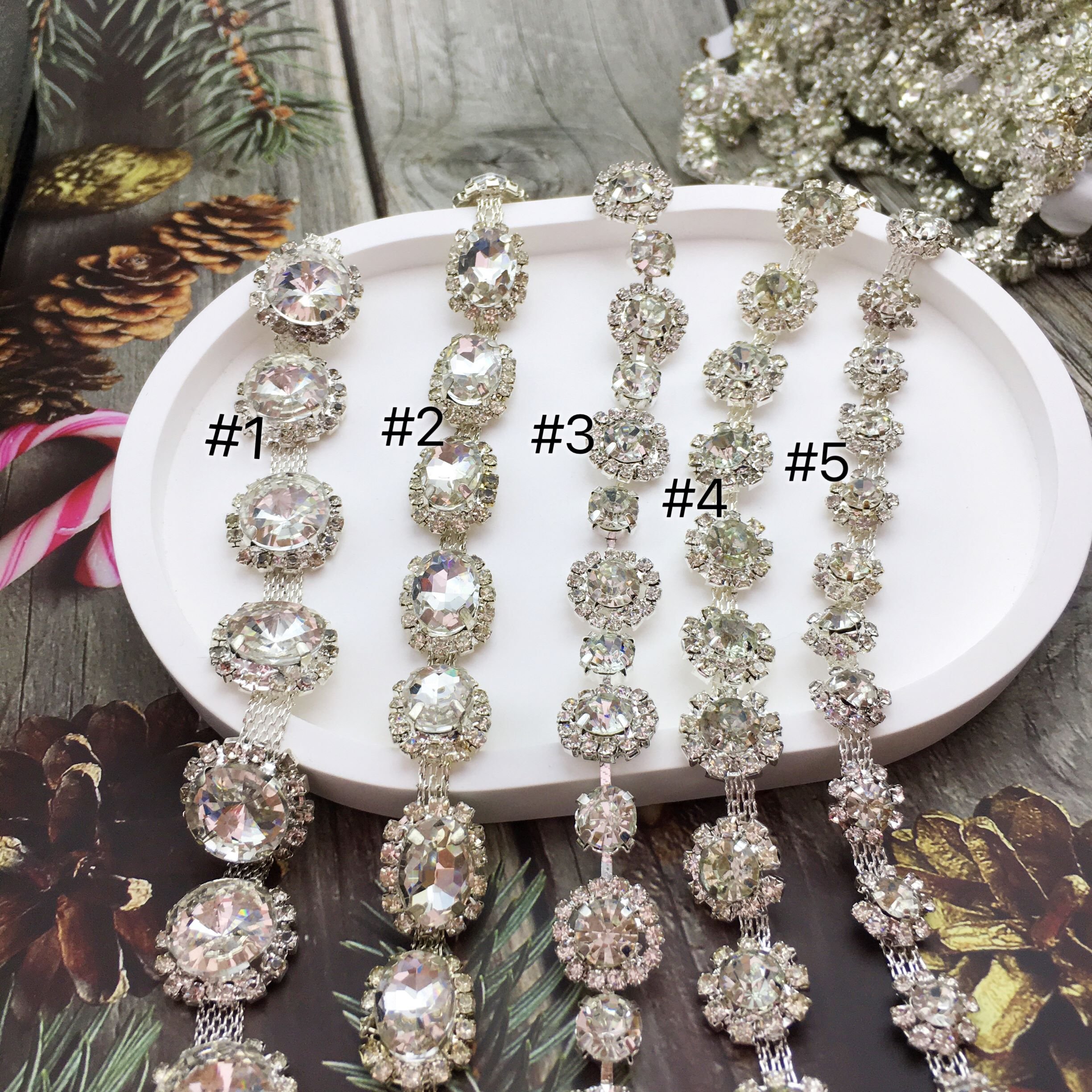 SINRONG Diamond Water Flower Chain Material DIY Crystal Glass Wedding Dresses Clothes Jewelry Making Oval Shape Rotundity