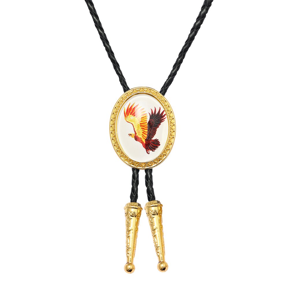2024 hot sale natural bolo tie gold with green stone Western Handmade Genuine Leather Bolo Tie for men and women