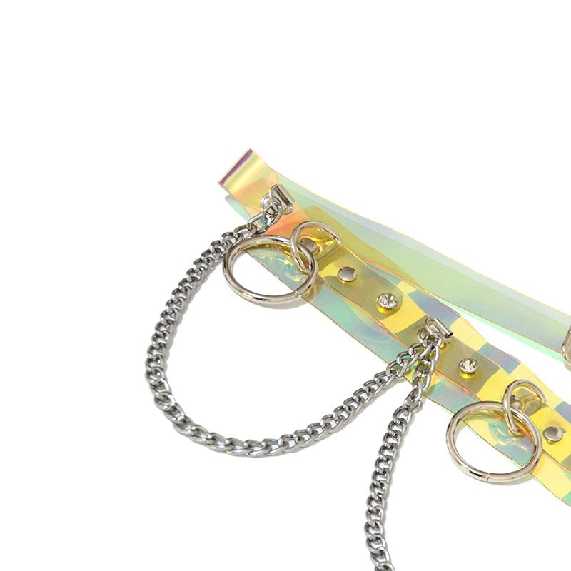 Women Punk Pu Leather Skinny Waist Belt Lady Gothic Rhinestone Belt With Chain For Party Dress