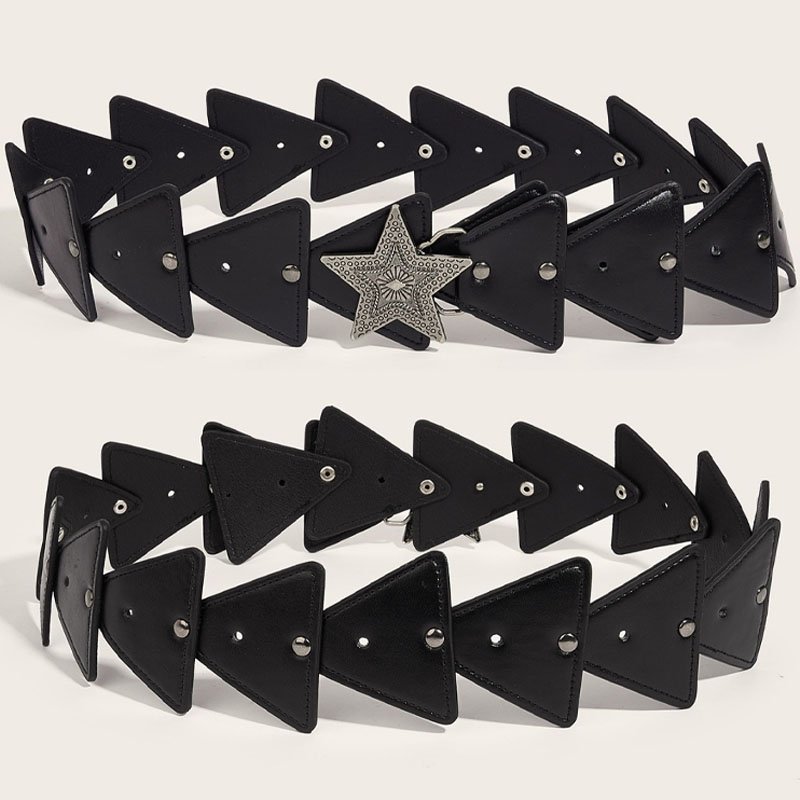 REWIN Exaggerated Cowboy Western Chunky Triangle Concho Belt Y2k Grunge Accessories Vintage Women Wide Boho Disc Leather Belt