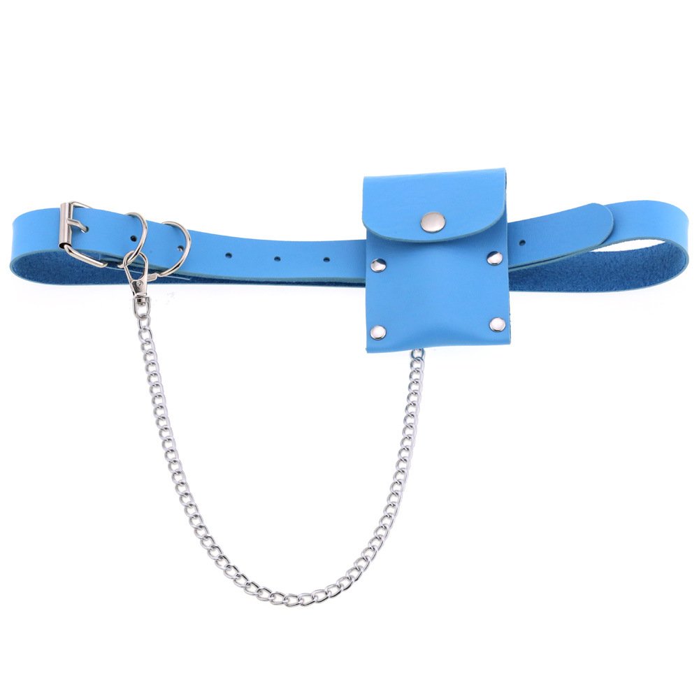 SY Grommet Leather Belt with Detachable Chain Women Men Punk Rock Waist Belts for Jeans Pants