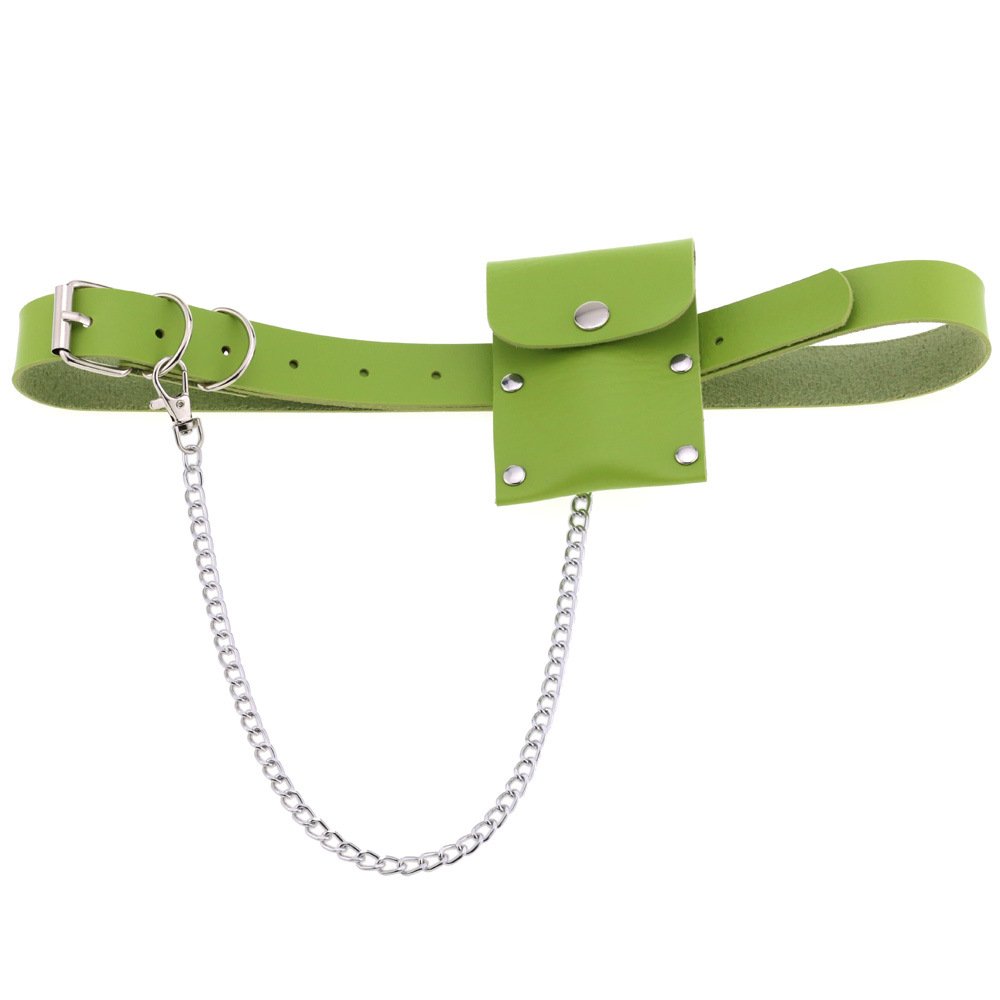 SY Grommet Leather Belt with Detachable Chain Women Men Punk Rock Waist Belts for Jeans Pants