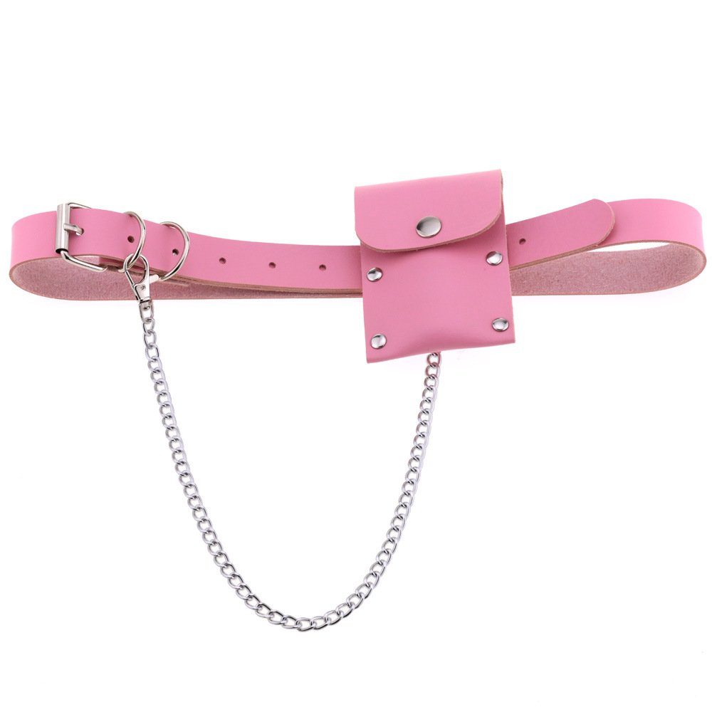 SY Grommet Leather Belt with Detachable Chain Women Men Punk Rock Waist Belts for Jeans Pants