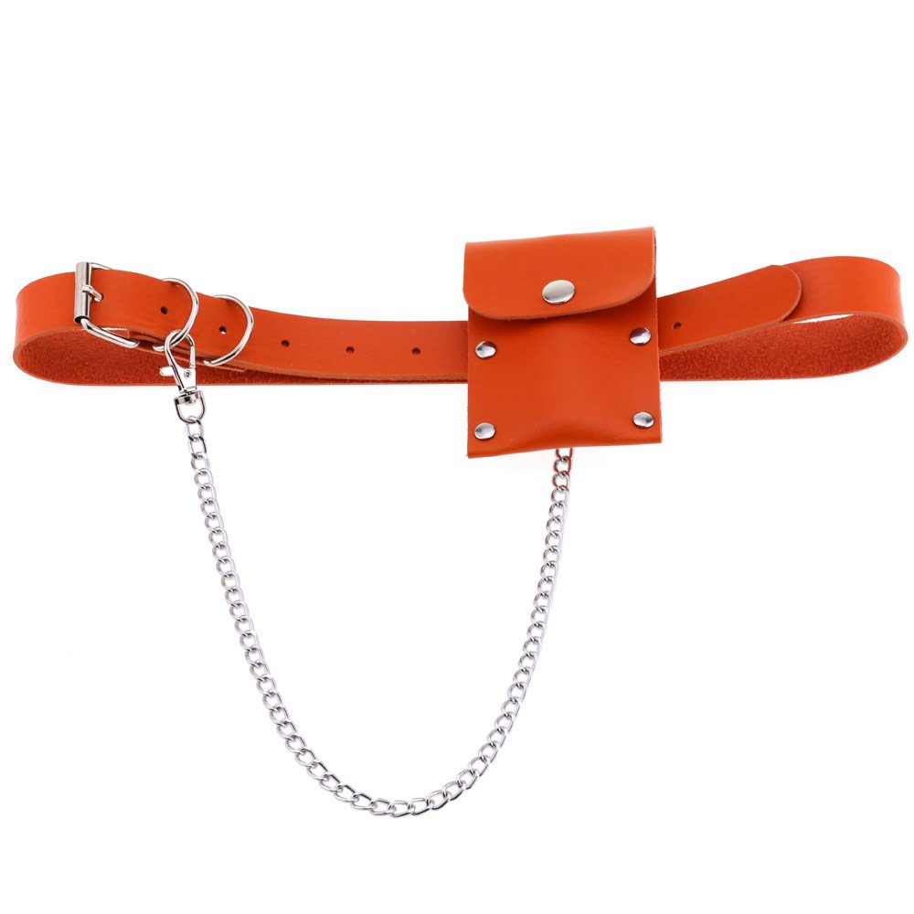 SY Grommet Leather Belt with Detachable Chain Women Men Punk Rock Waist Belts for Jeans Pants