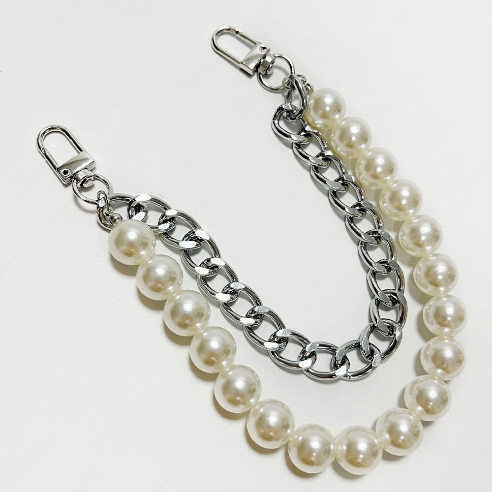 REWIN Trendy Gold Silver 24cm Alloy and Pearl Metal Handbag Purse Wrist Chain for Women Bag Decoration Accessories