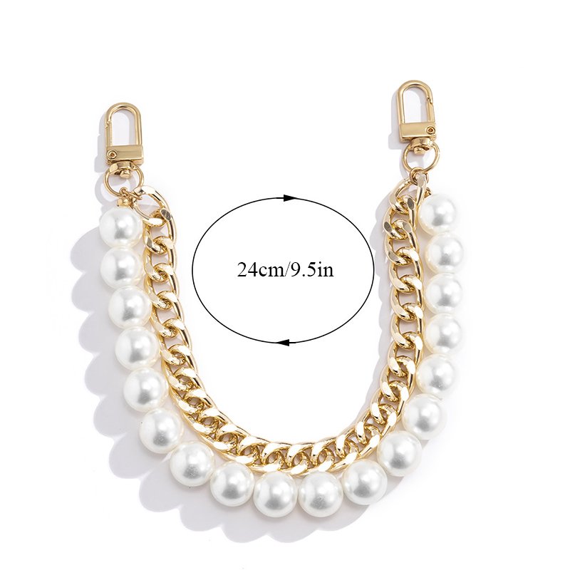 REWIN Trendy Gold Silver 24cm Alloy and Pearl Metal Handbag Purse Wrist Chain for Women Bag Decoration Accessories
