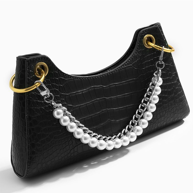REWIN Trendy Gold Silver 24cm Alloy and Pearl Metal Handbag Purse Wrist Chain for Women Bag Decoration Accessories