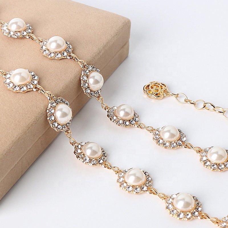 Women's Dress with Waistband Fashion Accessories, Pearl Metal Chain, Belt with Diamond Waist Chain