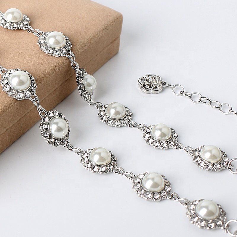 Women's Dress with Waistband Fashion Accessories, Pearl Metal Chain, Belt with Diamond Waist Chain