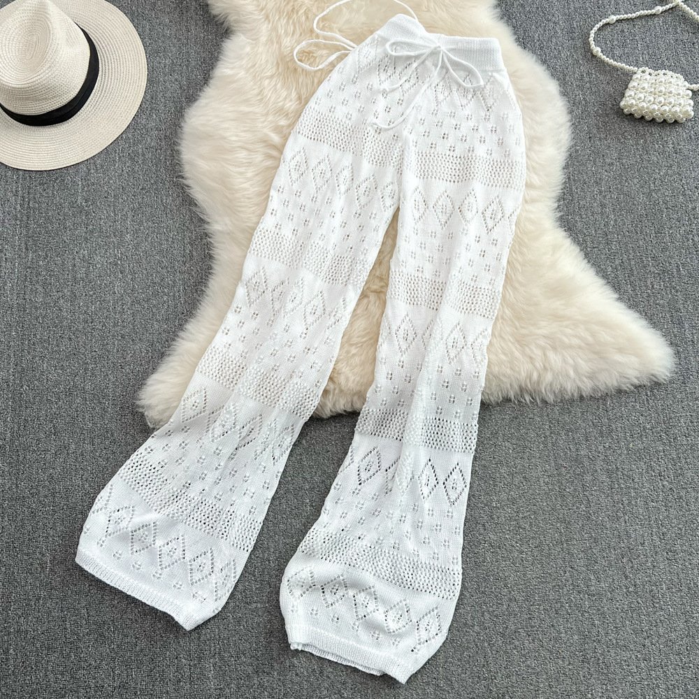 STOCK 4Colors With Pad Crochet Bikini Top Hollow Out Pant Knit Women Two Pieces Set Beachwear Outfits