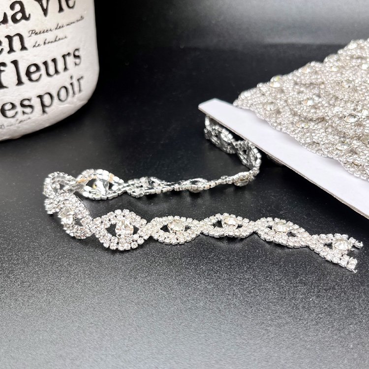 14MM Glitter Eye Shaped Glass Crystal AB Rhinestone Chain Trim Garment Shoes Bags Bridal Dress Belt Applique Accessories