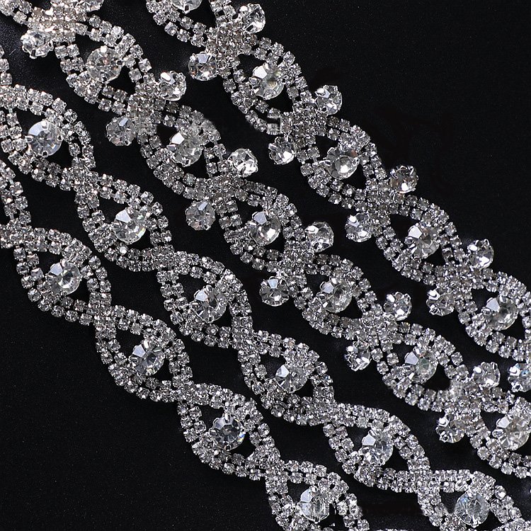 14MM Glitter Eye Shaped Glass Crystal AB Rhinestone Chain Trim Garment Shoes Bags Bridal Dress Belt Applique Accessories