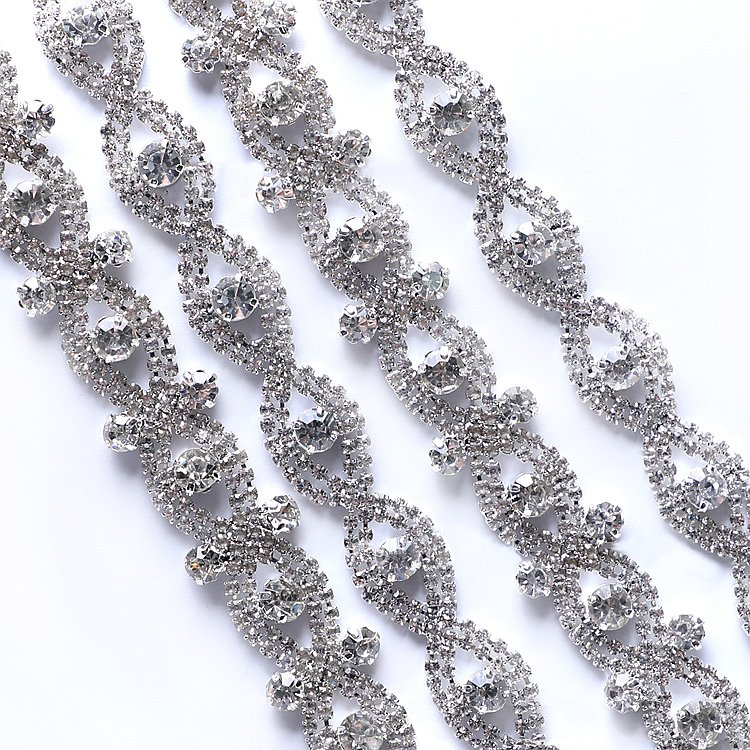 14MM Glitter Eye Shaped Glass Crystal AB Rhinestone Chain Trim Garment Shoes Bags Bridal Dress Belt Applique Accessories