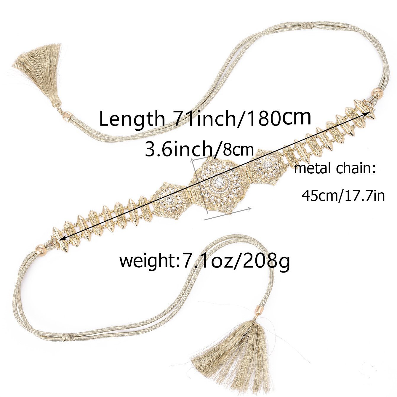 Morocco New Metal Rope Waist Chain Hollow Flowers White Rhinestone Inlaid Caftan Women Jewelry Belt