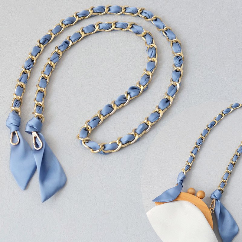 RW 47.2" Long Metal Silk Scarf Woven Bag Chain Crossbody Shoulder Mobile Phone Lanyard Clutch Handbag Purse Handle Decoration