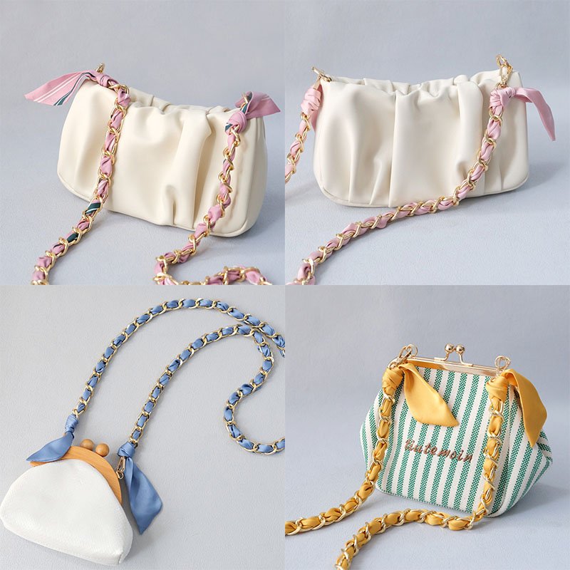 RW 47.2" Long Metal Silk Scarf Woven Bag Chain Crossbody Shoulder Mobile Phone Lanyard Clutch Handbag Purse Handle Decoration