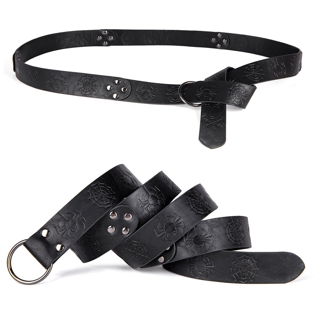 Women Men Punk Belt Cobweb Printed Boho Ethnic Belt Jeans Decorative Belt