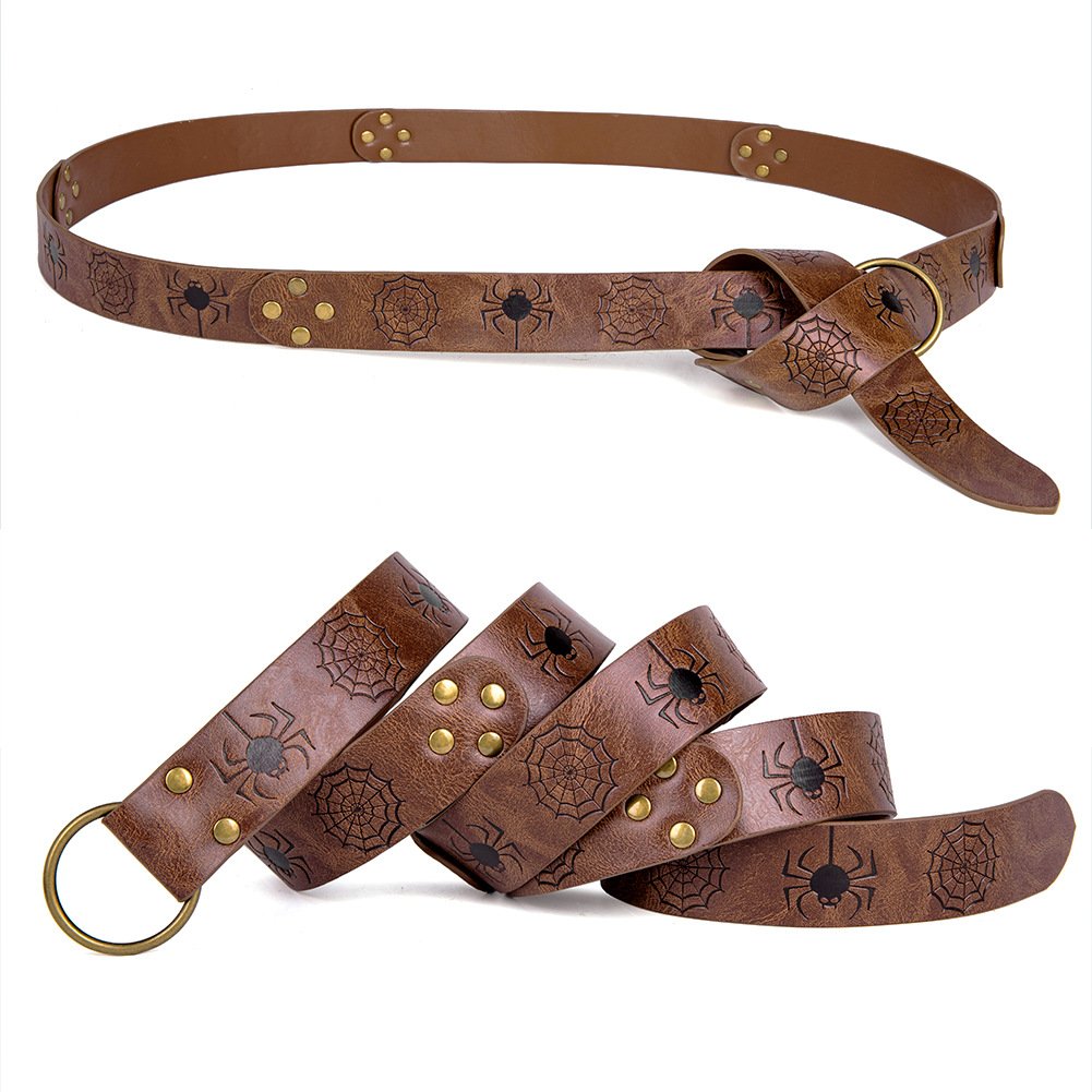 Women Men Punk Belt Cobweb Printed Boho Ethnic Belt Jeans Decorative Belt