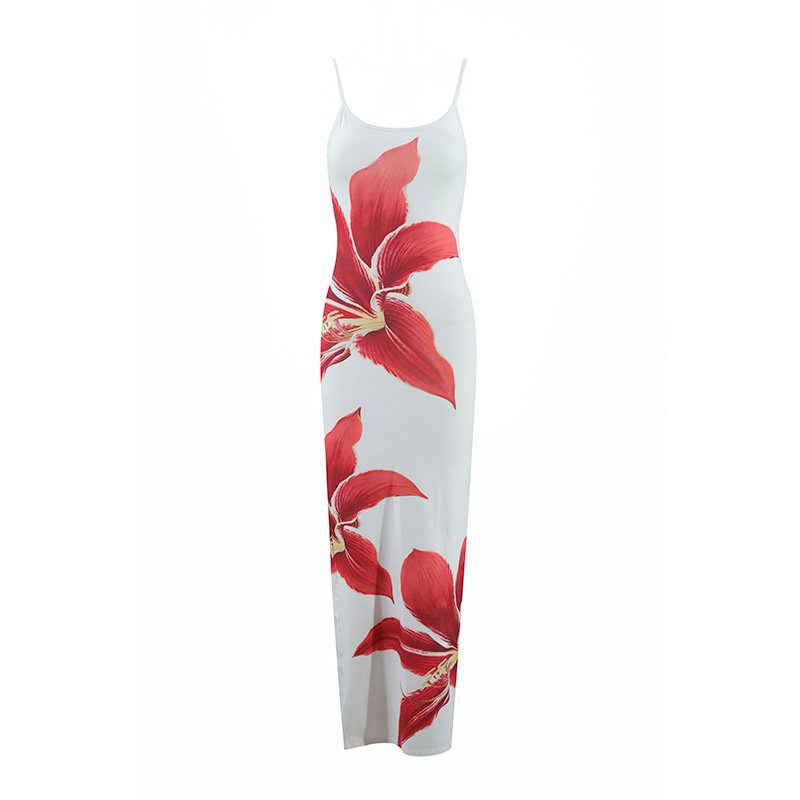 STOCK 5Colors Print Summer Women Beach Dress Spaghetti Strap Bodycon Party Long Dresses Floral Print Maxi Sexy Dress