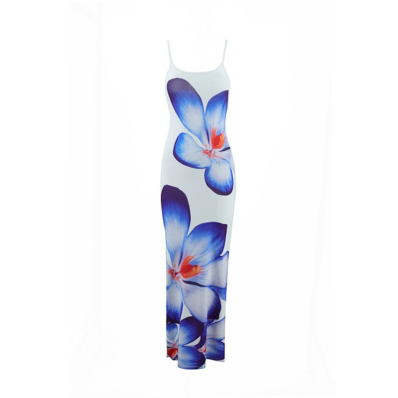 STOCK 5Colors Print Summer Women Beach Dress Spaghetti Strap Bodycon Party Long Dresses Floral Print Maxi Sexy Dress