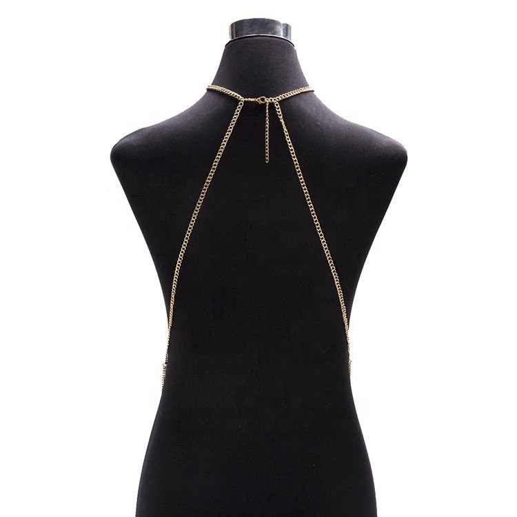 Punk Style Thick Chain Sexy Bikini Long Body Chain Bikini Body Chains Lingerie Trendy OPP Bag Women's Pearl Alloy Body Jewelry