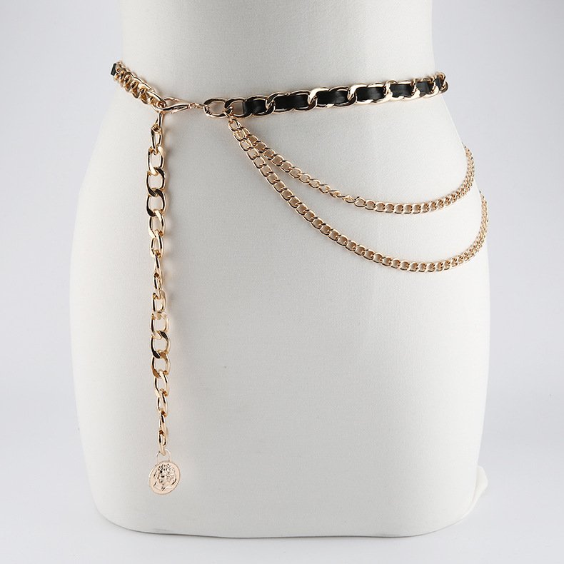 Waist Chain Women's Multi-layer Flannel With Dress Suit Metal Woven Decoration Body