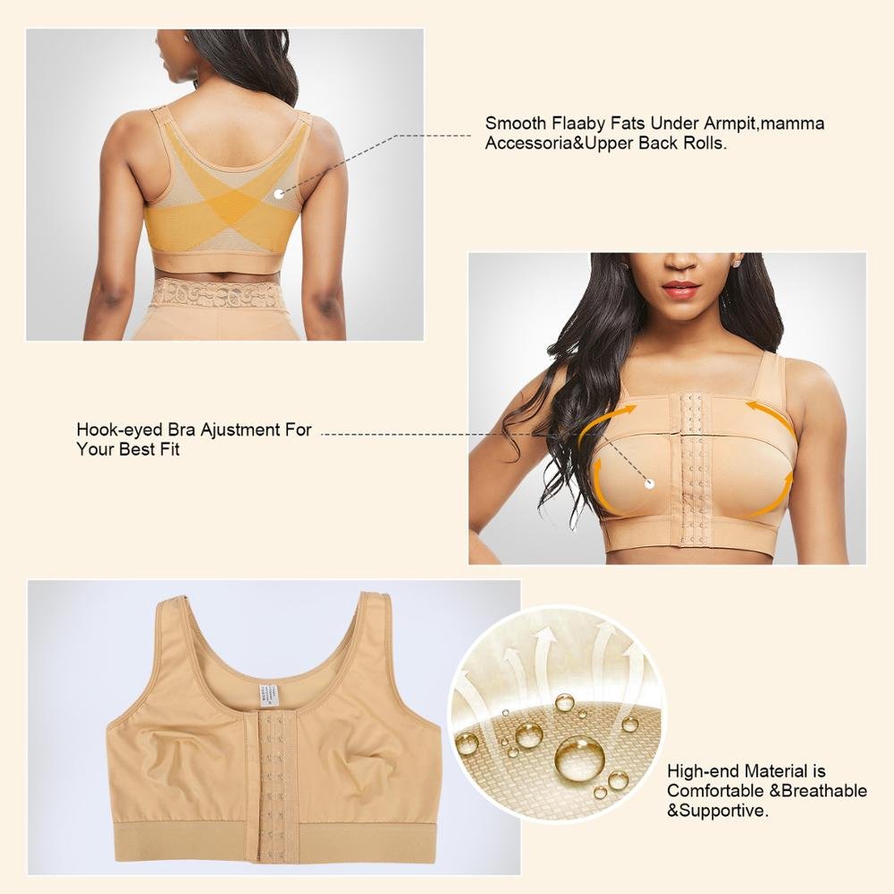 HEXIN Skin Front Middle Hooks Chest Compression Post Sugery Bra Women Plus Size Shapewear