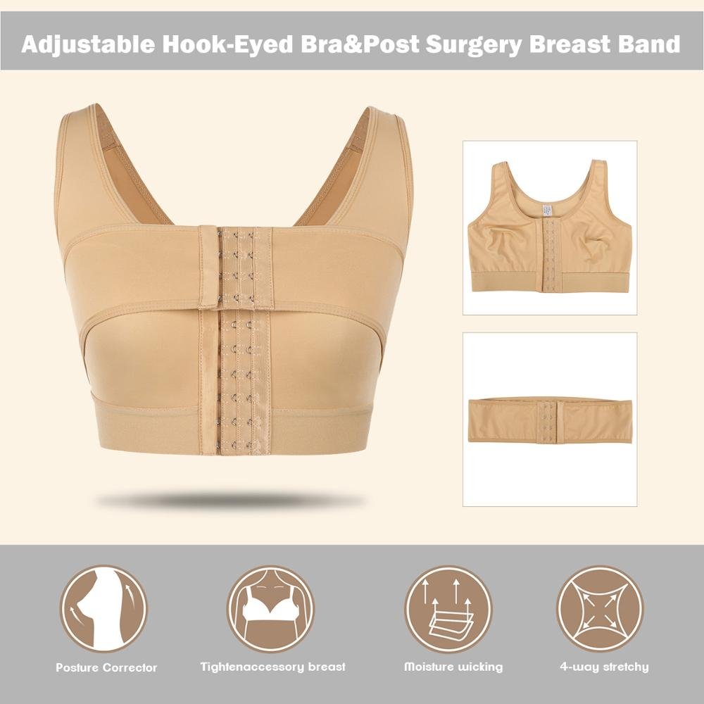 HEXIN Skin Front Middle Hooks Chest Compression Post Sugery Bra Women Plus Size Shapewear