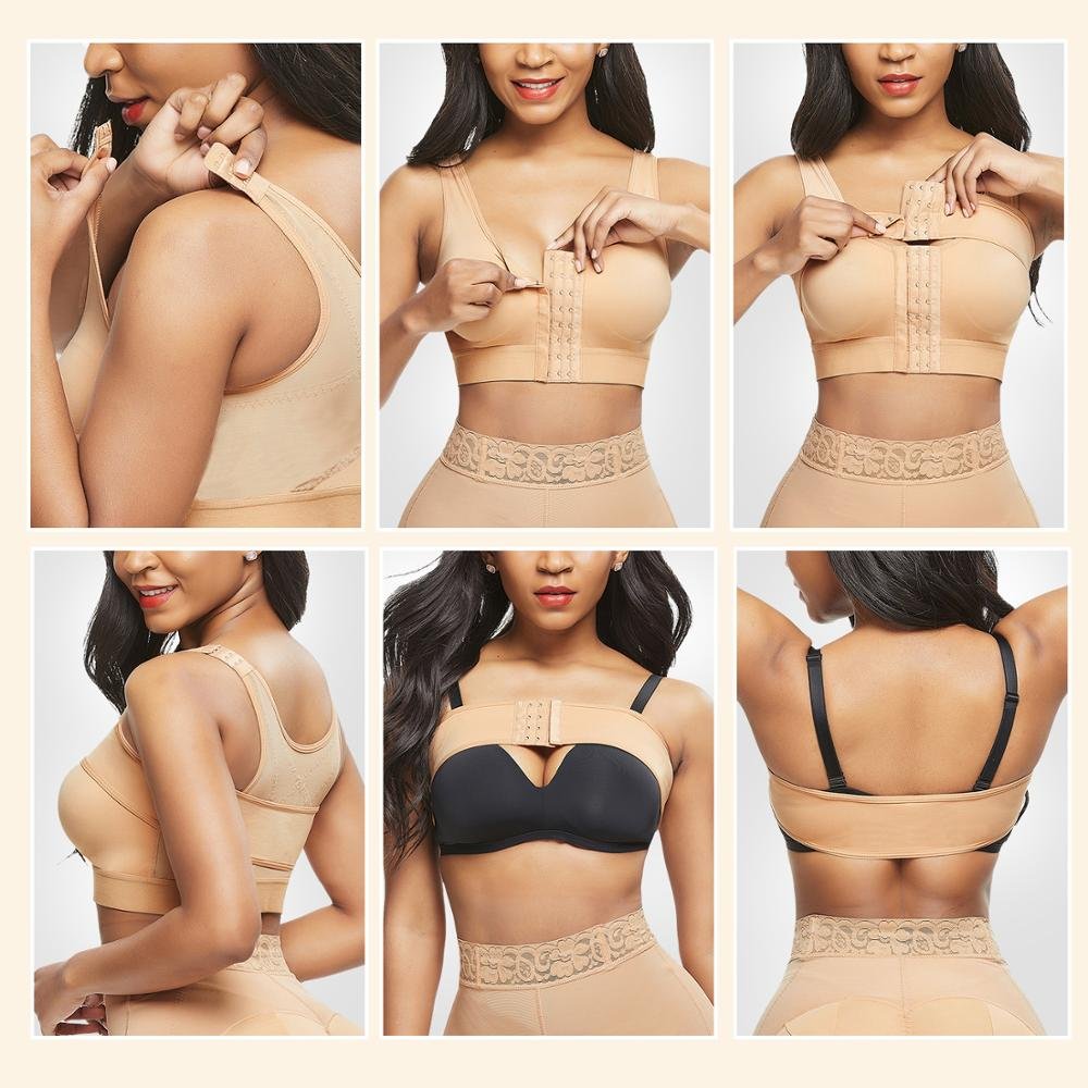HEXIN Skin Front Middle Hooks Chest Compression Post Sugery Bra Women Plus Size Shapewear