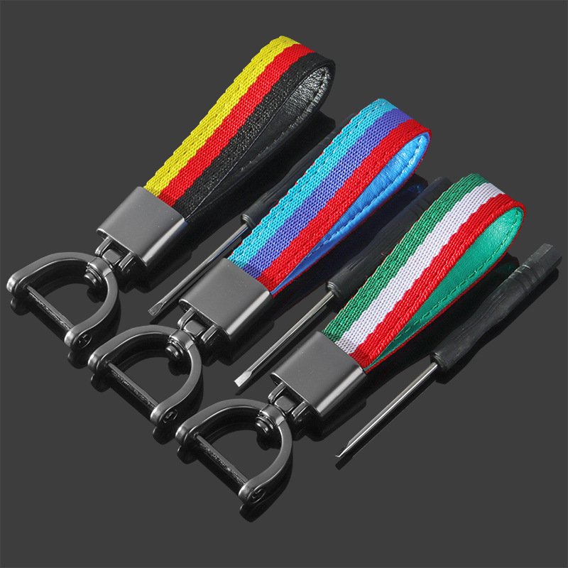 New style woven belt germany flag car keychains and braided strap car key chain with laser logo