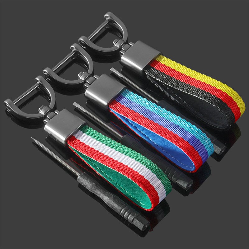 New style woven belt germany flag car keychains and braided strap car key chain with laser logo