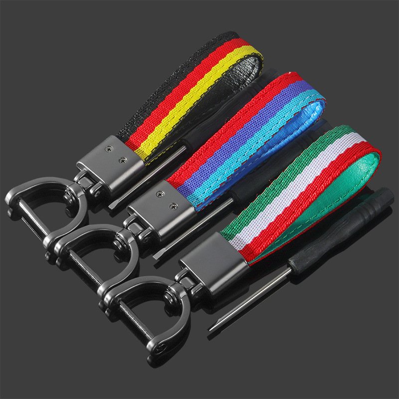 New style woven belt germany flag car keychains and braided strap car key chain with laser logo
