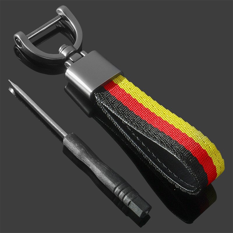 New style woven belt germany flag car keychains and braided strap car key chain with laser logo