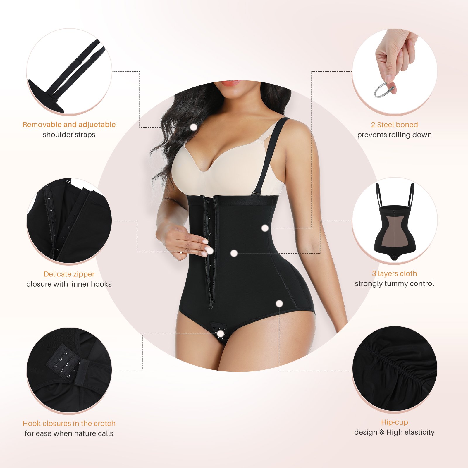 HEXIN Custom Service Women Full Body Shaper Enhancer Butt Lifter Bodysuit Steel Boned Body Shaper